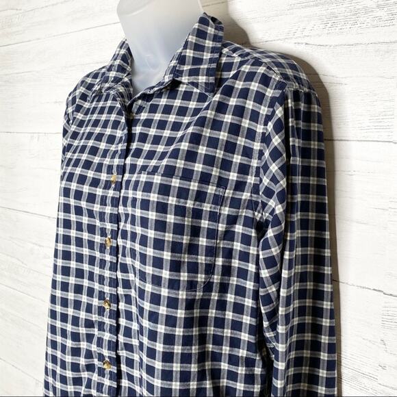 LANDS' END navy & white plaid button down shirt | Women's Size Small - Picture 4 of 8